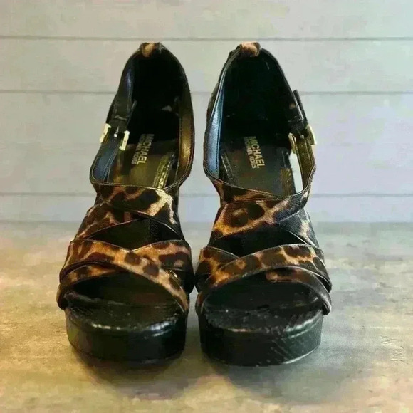 Michael‎ Kors Evie Calf Hair Leopard Print Platform Size 6.5 - Picture 3 of 11